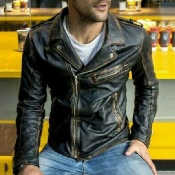 Men's black black leather jacket